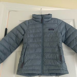 Kids Patagonia insulated jacket.  Light blue.  Size 7-8